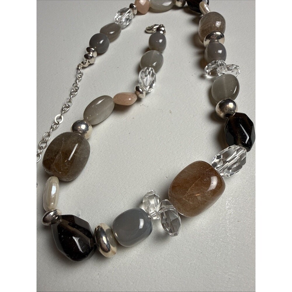 VTG Sterling Silver Multi Semi Precious Gemstone Necklace 17-20 Inches